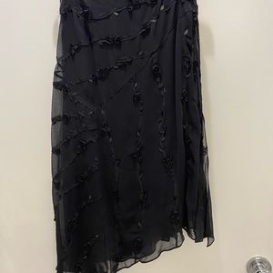 Lafayette 148 NY black silk asymmetrical skirt with floral design
